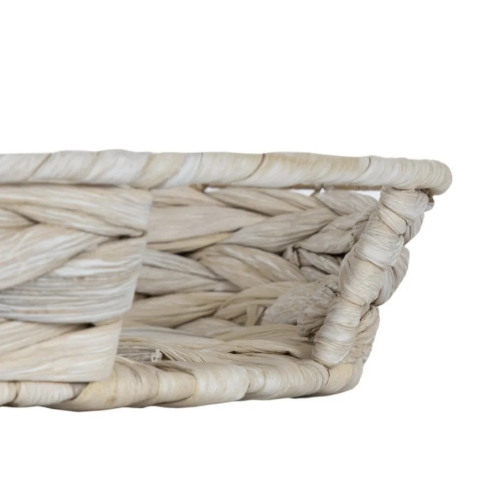 Round Woven Hyacinth Grass Tray In Whitewashed In 11.25in NWT